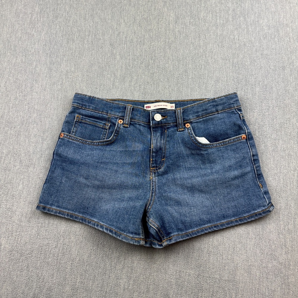 Levis Shorts Girls 14/16 Blue Girlfriend Jeans 3" Denim Stretch Pocket Button